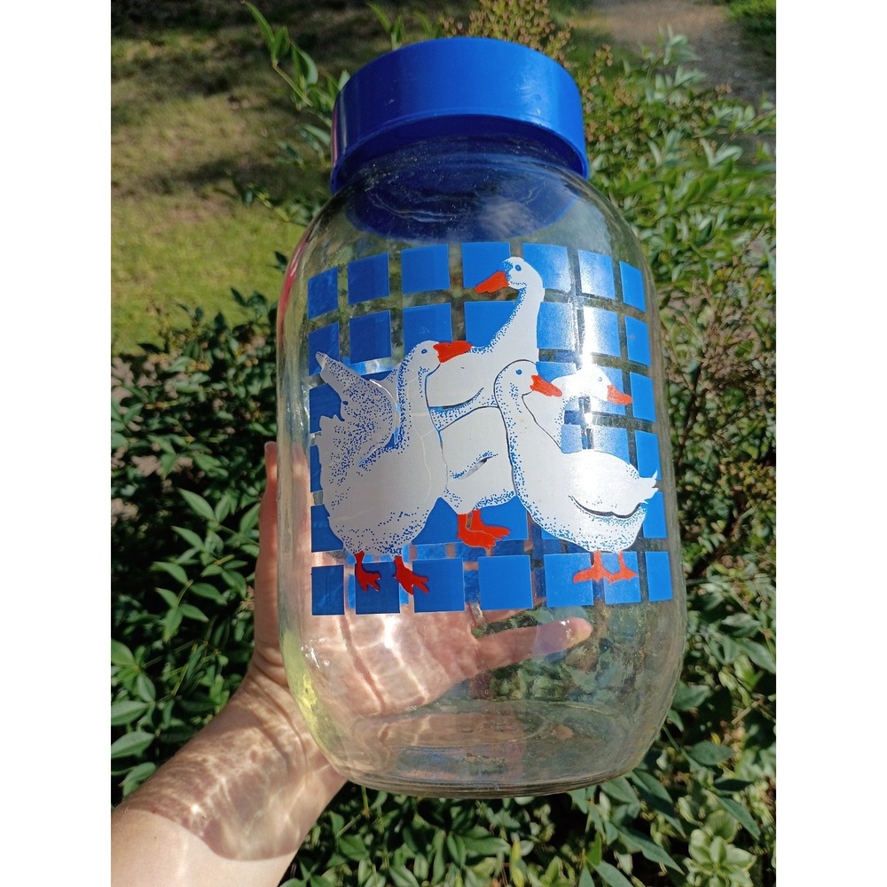 Carlton Glass Canister 3L collector Jar Vintage Geese Goose Duck Blue with Lid